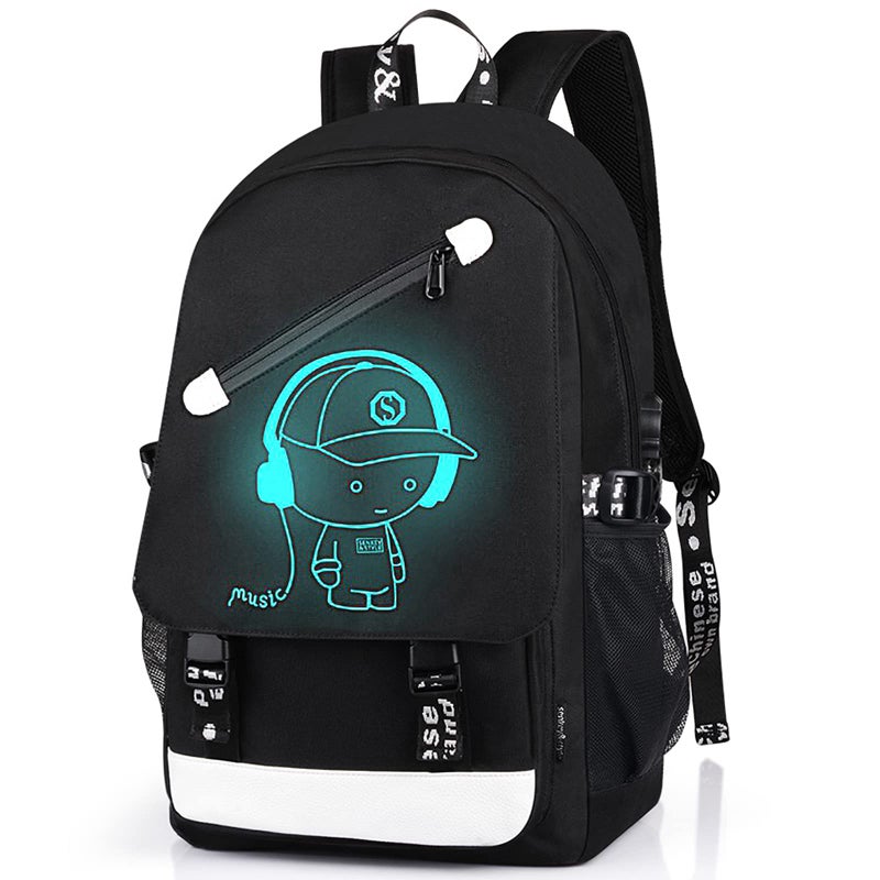 FEWOFJ School Backpack for Boys, Cartoon Luminous Bookbag 15.6inch Laptop Bag with USB Charging Port - Music Black - Image 1